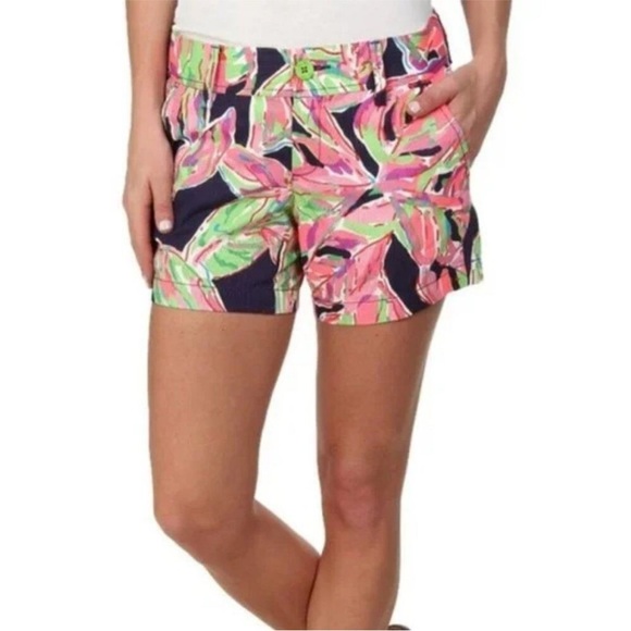 Lilly Pulitzer Neon in the Vias Palmetto Leaf Print Callahan Shorts Size 000 - Picture 1 of 7